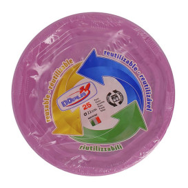 Piatto Fondi Plastica Tondo Rigida Ottogonale Rosa Ø220 mm (250 Pezzi)