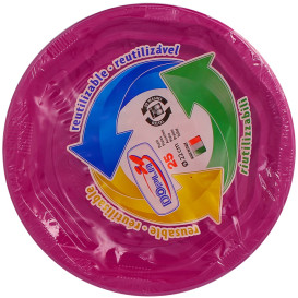 Piatto Fondi Tondo Ottogonale Plastica PS Fucsia Ø220 mm (25 Pezzi)