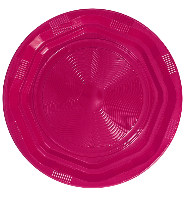 Piatto Fondi Tondo Ottogonale Plastica PS Fucsia Ø220 mm (25 Pezzi)