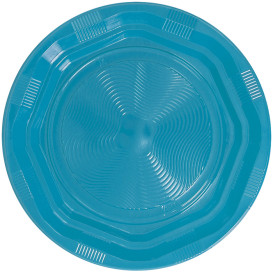 Piatto Fondi Plastica Tondo Rigida Ottogonale Azzurro Ø220 mm (250 Pezzi)