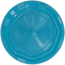Piatto Fondi Plastica Tondo Rigida Ottogonale Azzurro Ø220 mm (25 Pezzi)