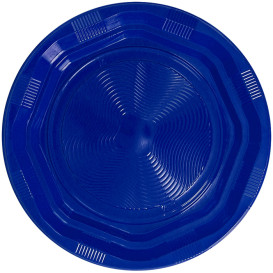 Piatto Fondi Plastica Tondo Rigida Ottogonale Blu Ø220 mm (25 Pezzi)