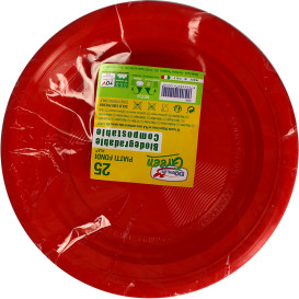 Piatto Amidon Mais PLA Piani Rosso Ø220 mm (25 Pezzi)