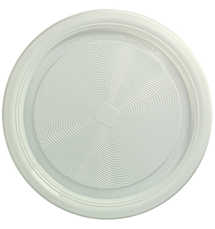 Piatto di Amido Mais PLA Piani Bianco Ø220 mm (25 Pezzi)