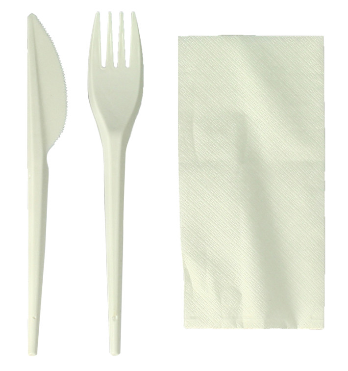 Set Posate Forchetta, Coltello e Tovagliolo Amido Mais PLA (100 Pezzi) Set Posate Forchetta, Coltello e Tovagliolo Amido Mais PLA (100 Pezzi)