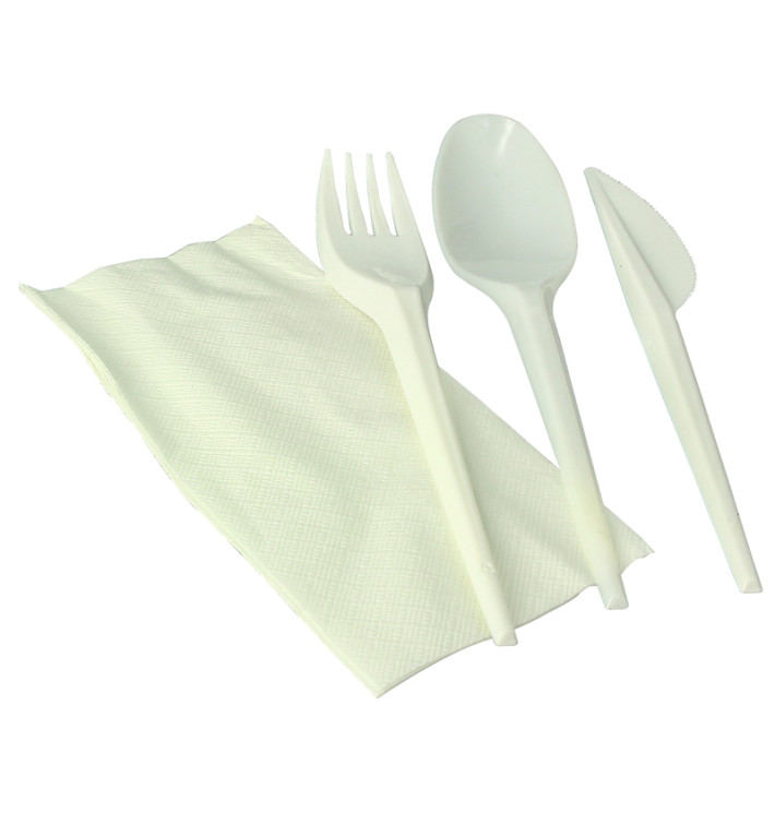 Set Posate Forchetta, Cucchiaio, Coltello e Tovagliolo Amido Mais PLA (100 Pezzi) Set Posate Forchetta, Cucchiaio, Coltello e Tovagliolo Amido Mais PLA (100 Pezzi)