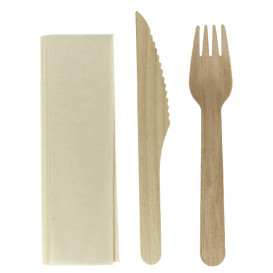 Set Posate Legno Verniciato Forchetta, Coltello e Tovagliolo (25 Pezzi)