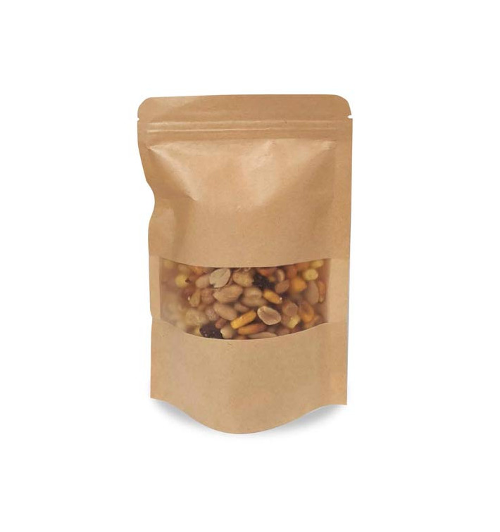 Sacchetto DoyPack di Carta con chiusura e finestra 16+8x26cm (50 Pezzi) Sacchetto DoyPack di Carta con chiusura e finestra 16+8x26cm (50 Pezzi)