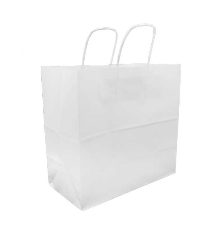 Buste Shopper in Carta Bianca 100g 27+14x26cm (200 Pezzi) Buste Shopper in Carta Bianca 100g 27+14x26cm (200 Pezzi)