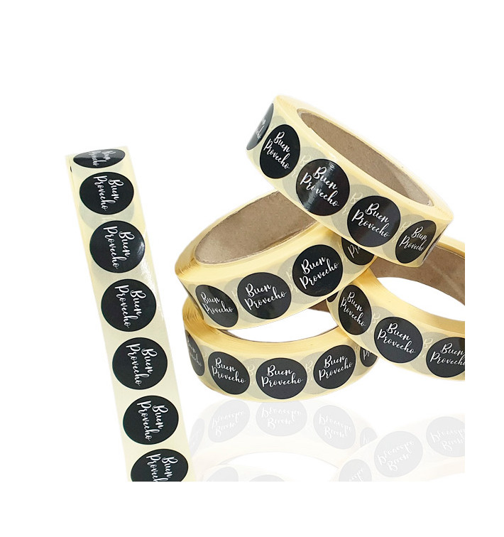 Rotolo circolare adesivo "Buen Provecho" Ø2,5cm (1000 Pezzi) Rotolo circolare adesivo "Buen Provecho" Ø2,5cm (1000 Pezzi)