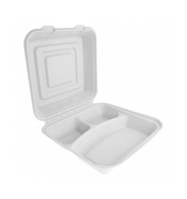 Contenitori Canna da Zucchero Bianco 3S 24x23x7,6cm (50 Pezzi) Contenitori Canna da Zucchero Bianco 3S 24x23x7,6cm (50 Pezzi)