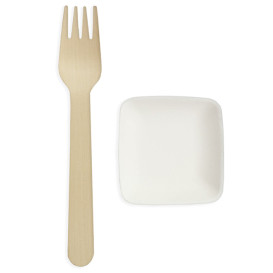 Mini Piatto Canna da Zucchero Quadrato Bianco 6,5x6,5cm (50 Pezzi)