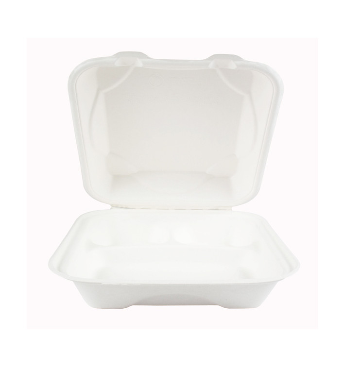 Contenitori Canna da Zucchero Bianco 3S 23x23x7,5cm (50 Pezzi) Contenitori Canna da Zucchero Bianco 3S 23x23x7,5cm (50 Pezzi)