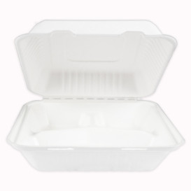 Contenitori Canna da Zucchero + PLA Bianco 3S 23x23x7,5cm (50 Pezzi)