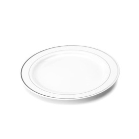 Piatto Plastica Rigida con Bordo Argento 26cm (20 Pezzi)