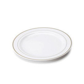 Piatto Plastica Rigida con Bordo Oro 19cm (20 Pezzi)