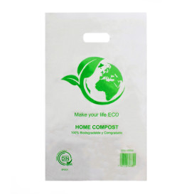 Sacchetti Plastica Manico Fustellato 100% Bio 20x33cm (100 Pezzi)