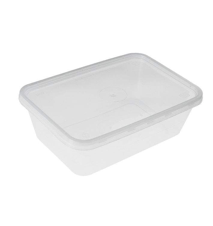 Contenitori di Plastico con Coperchio Rettangolare PP 500ml (50 Pezzi) Contenitori di Plastico con Coperchio Rettangolare PP 500ml (50 Pezzi)