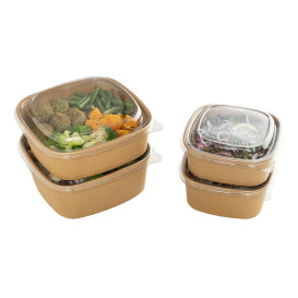 Contenitori Quadrato di Cartone Kraft 500ml 13x13x5,6cm (300 Pezzi)