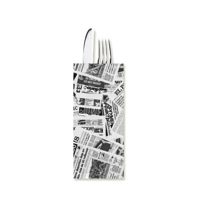 Busta per Posate con Tovaglioli "Newspaper" (800 Pezzi) Busta per Posate con Tovaglioli "Newspaper" (800 Pezzi)