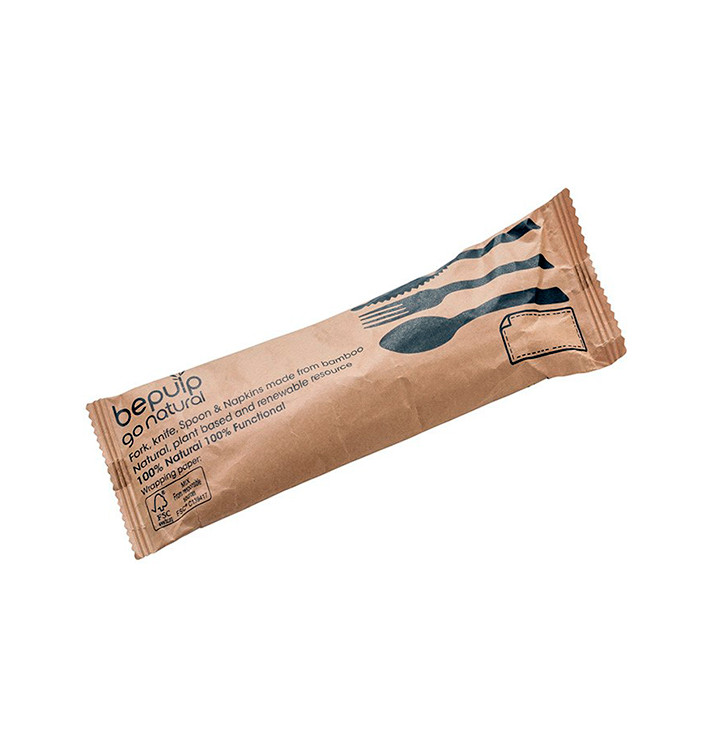Set di Posate Bambù con Tovagliolo 3Pcs (50 Sets) Set di Posate Bambù con Tovagliolo 3Pcs (50 Sets)
