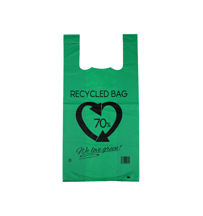 Sacchetto di Plastica Canottiera 70% Riciclato Verde 42x53cm 50µm (1.000 Pezzi) Sacchetto di Plastica Canottiera 70% Riciclato Verde 42x53cm 50µm (1.000 Pezzi)