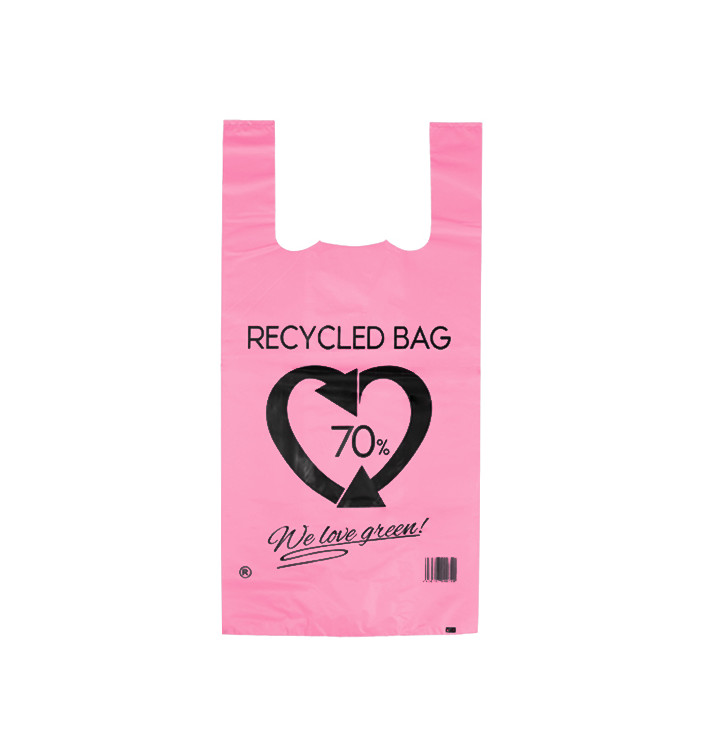 Sacchetto di Plastica Canottiera 70% Riciclato Rosa 42x53cm 50µm (50 Pezzi) Sacchetto di Plastica Canottiera 70% Riciclato Rosa 42x53cm 50µm (50 Pezzi)