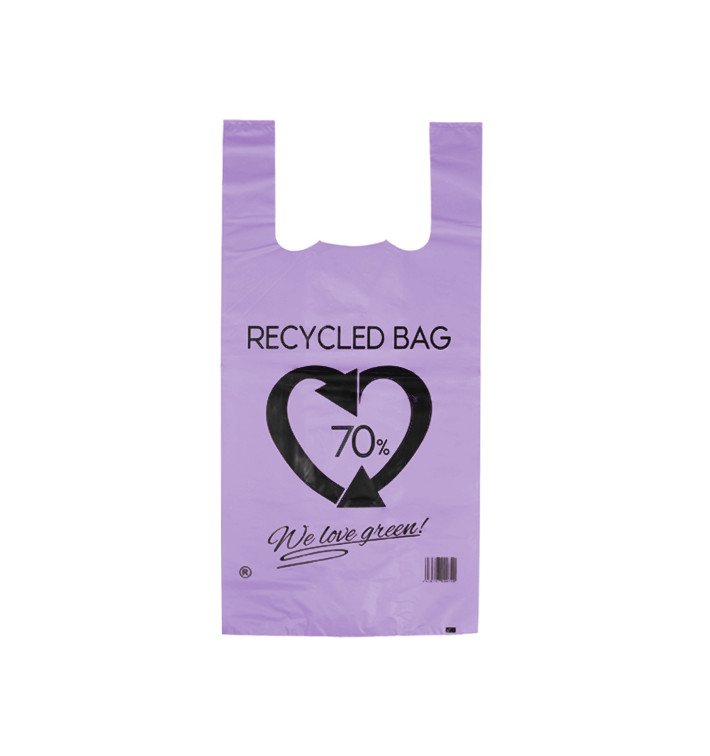 Sacchetto di Plastica Canottiera 70% Riciclato Lilla 42x53cm 50µm (50 Pezzi) Sacchetto di Plastica Canottiera 70% Riciclato Lilla 42x53cm 50µm (50 Pezzi)