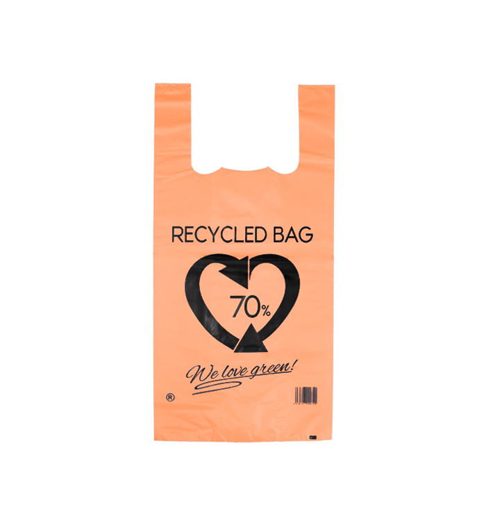 Sacchetto di Plastica Canottiera 70% Riciclato Arancio 42x53cm 50µm (50 Pezzi) Sacchetto di Plastica Canottiera 70% Riciclato Arancio 42x53cm 50µm (50 Pezzi)