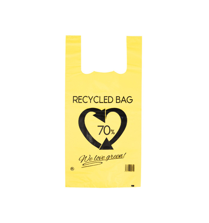 Sacchetto di Plastica Canottiera 70% Riciclato Gialla 42x53cm 50µm (50 Pezzi) Sacchetto di Plastica Canottiera 70% Riciclato Gialla 42x53cm 50µm (50 Pezzi)