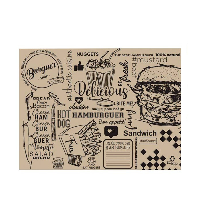 Tovaglietta di Carta Kraft "Burguer" 30x40cm 40g/m² (1.000 Pezzi) Tovaglietta di Carta Kraft "Burguer" 30x40cm 40g/m² (1.000 Pezzi)