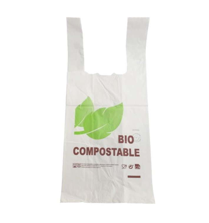 Sacchetto di Plastica Canottiera 100% Biodegradabile 48x60cm 25µm (100 Pezzi) Sacchetto di Plastica Canottiera 100% Biodegradabile 48x60cm 25µm (100 Pezzi)
