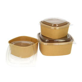 Contenitori Quadrato di Cartone Kraft 500ml 13x13x5,6cm (50 Pezzi)
