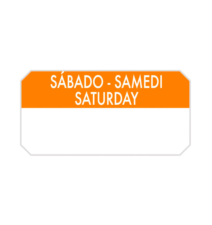 Rotolo Adesivo Rettangolare "Saturday" 5x2,5cm (1.000 Pezzi) Rotolo Adesivo Rettangolare "Saturday" 5x2,5cm (1.000 Pezzi)
