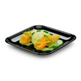 Piattino Plastica  Degustazione Quadrato Nero 6x6x1 cm (50 Pezzi)