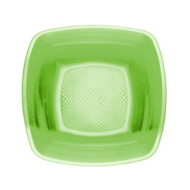 Piatto Plastica Fondo Verde Acido Square PP 180mm (25 Pezzi)