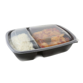 Contenitori PP Nero 2S e Coperchio di 1300ml 28x20cm (15 Pezzi)