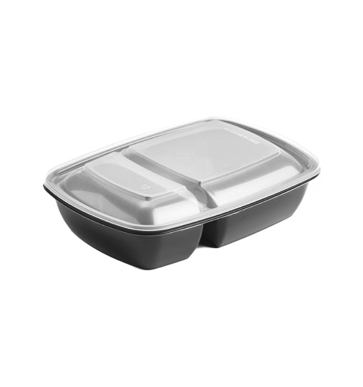 Contenitori PP Nero 2S e Coperchio di 1300ml 28x20cm (15 Pezzi) Contenitori PP Nero 2S e Coperchio di 1300ml 28x20cm (15 Pezzi)