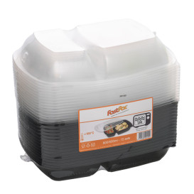Contenitori PP Nero 2S e Coperchio di 1300ml 28x20cm (15 Pezzi)