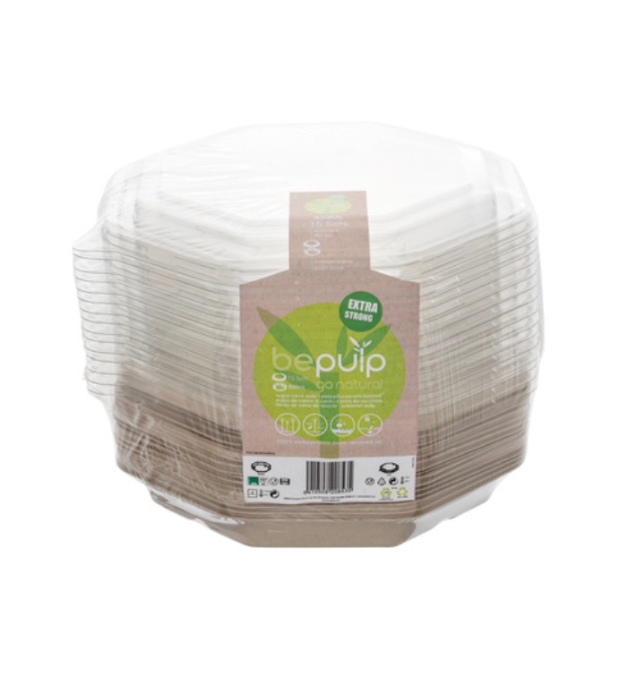 Contenitori Canna da Zucchero Ottagonale e Coperchio di 830 ml 23x23cm (90 Pezzi) Contenitori Canna da Zucchero Ottagonale e Coperchio di 830 ml 23x23cm (90 Pezzi)
