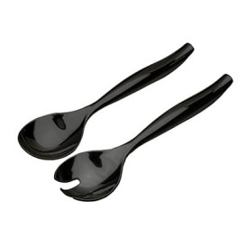 Cucchiaio e Forchetta di Plastica per Insalate Nero 