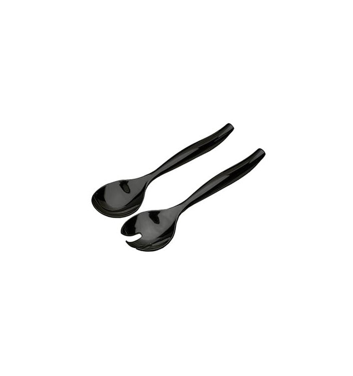 Cucchiaio e Forchetta di Plastica per Insalate Nero Cucchiaio e Forchetta di Plastica per Insalate Nero