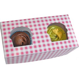 Scatola 2 Cupcakes con Inserto 19,5x10x7,5cm Rosa (160 Pezzi)
