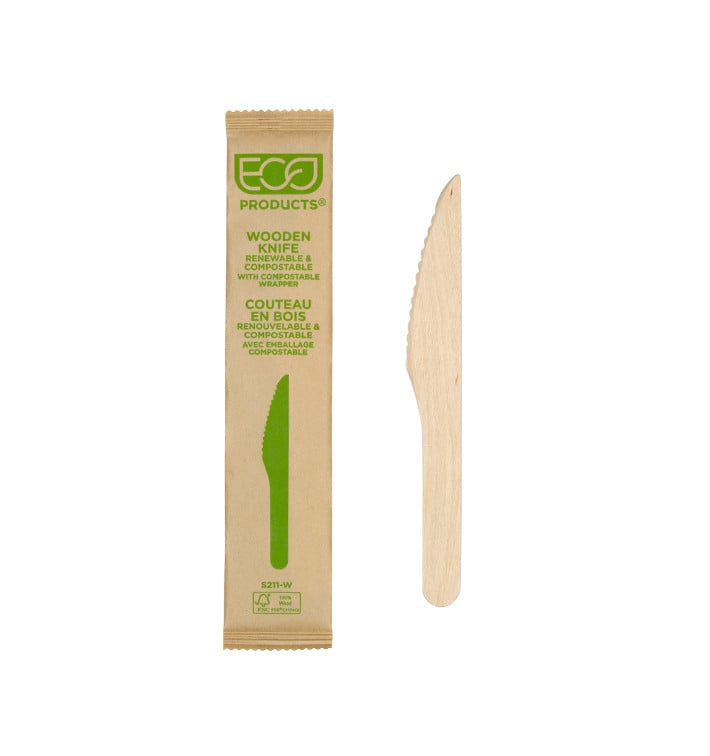 Coltello di Legno Usa e Getta Imbustate 16,5cm (25 Pezzi)