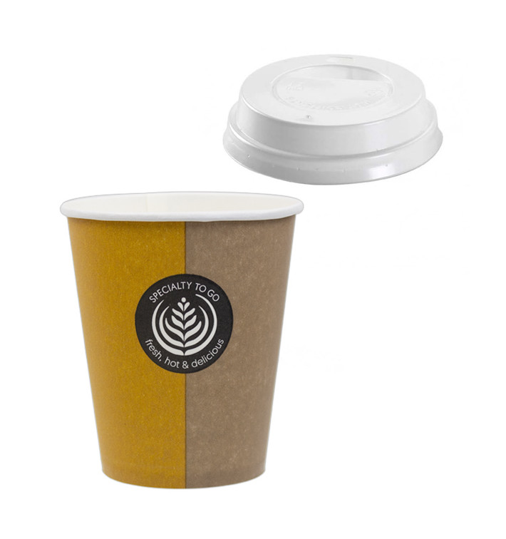 Bicchiere di Carta 6Oz/180ml "Specialty"+ Coperchio con Foro Ø7,0cm (1000 Pezzi) Bicchiere di Carta 6Oz/180ml "Specialty"+ Coperchio con Foro Ø7,0cm (1000 Pezzi)
