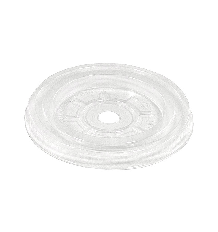 Coperchio Piatto PLA con Foro Tras. Ø7,8cm (100 Pezzi) Coperchio Piatto PLA con Foro Tras. Ø7,8cm (100 Pezzi)