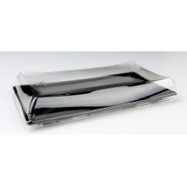 Vassoio Plastica Catering Nero con Coperchio 12x16cm (50 Pezzi)