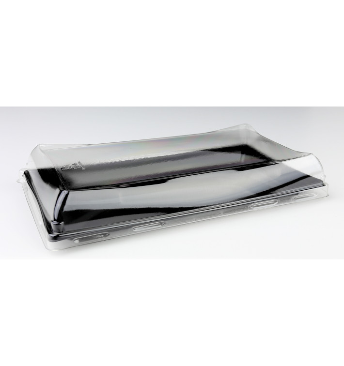 Vassoio Plastica Catering Nero con Coperchio 12x16cm (300 Pezzi) Vassoio Plastica Catering Nero con Coperchio 12x16cm (300 Pezzi)