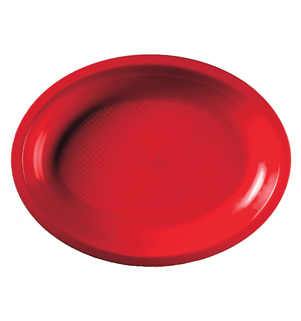 Vassoio Plastica Ovale Rosso Round PP 315x220mm (25 Pezzi)