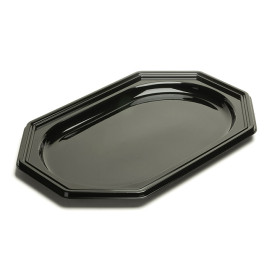 Vassoio di Plastica Ottagonale Nero 27x19 cm (10 Pezzi)